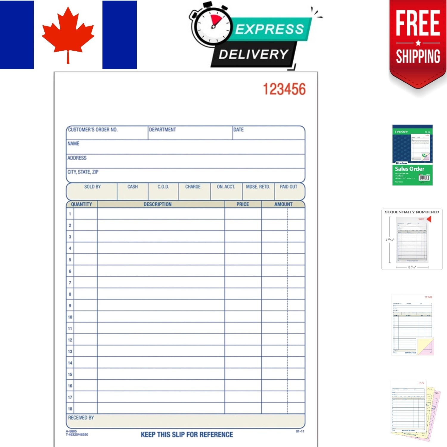 Carbonless 3-Part Order Book for Business – 50 Premium Sets, White/Pink/Canary