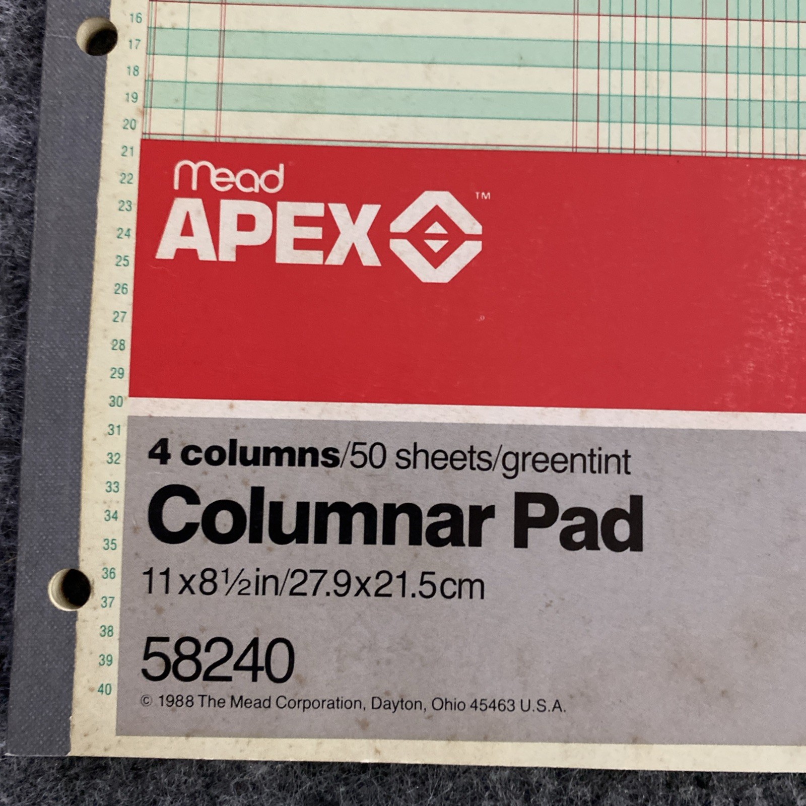 Vintage 1988 Mead Apex 4 Columnar Accounting Pad 45 Of 50 Pages Model 58240