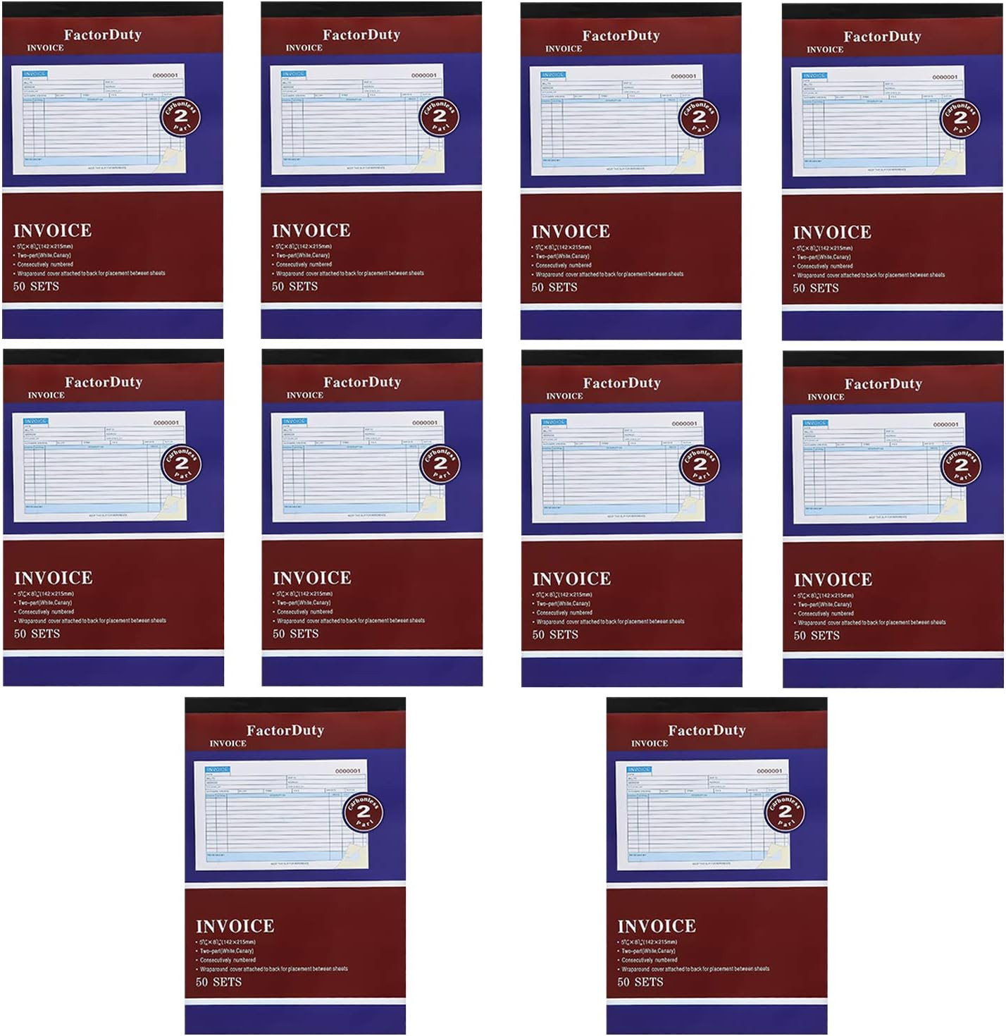 10 Pack Large Sales Order Book Receipt Invoice Duplicate Carbonless 50 Sets 5.5″