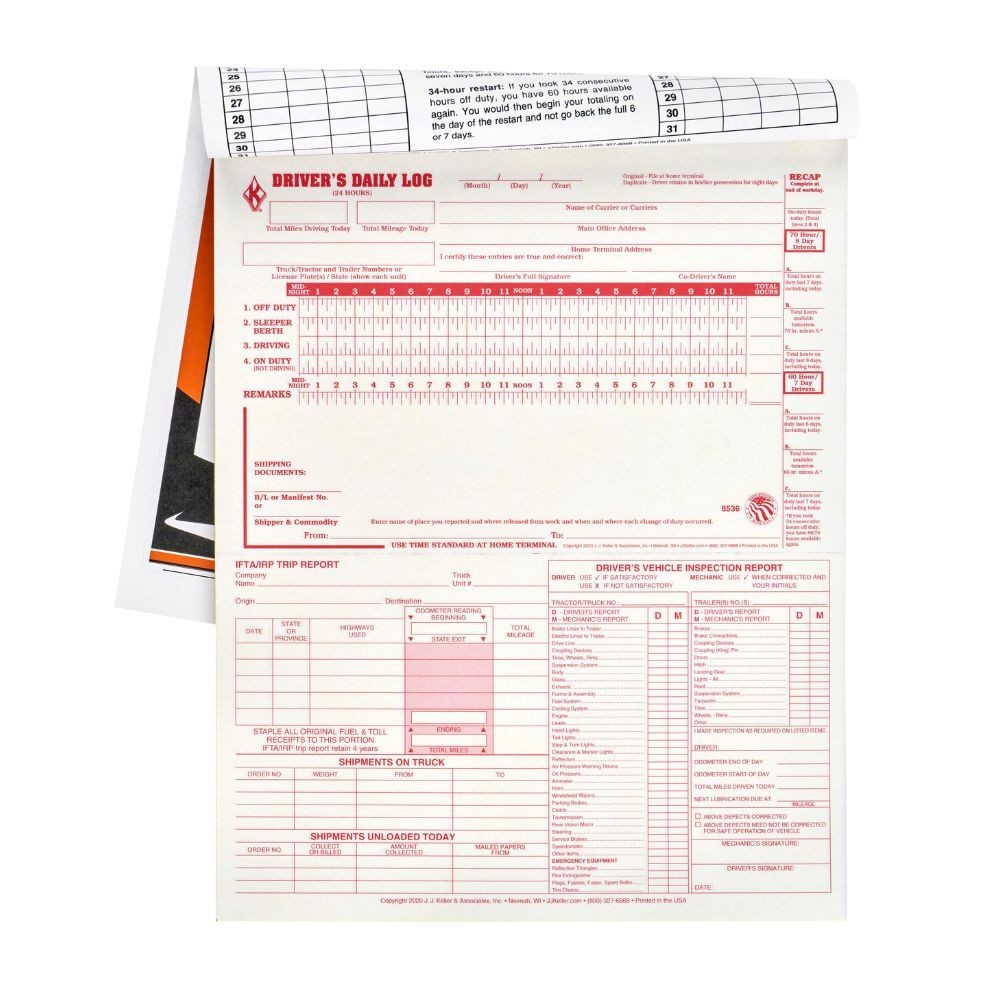 J. J. Keller 5-in-1 Driver Daily Log 10-pk., DVIR, Daily Recap, Shipment