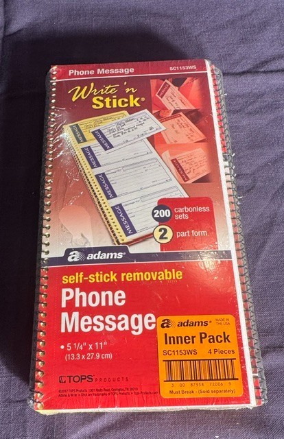 Adams Write N’ Stick Phone Message Book Carbonless 5-1/4″x11″ SC1159SWS – 4 Pack