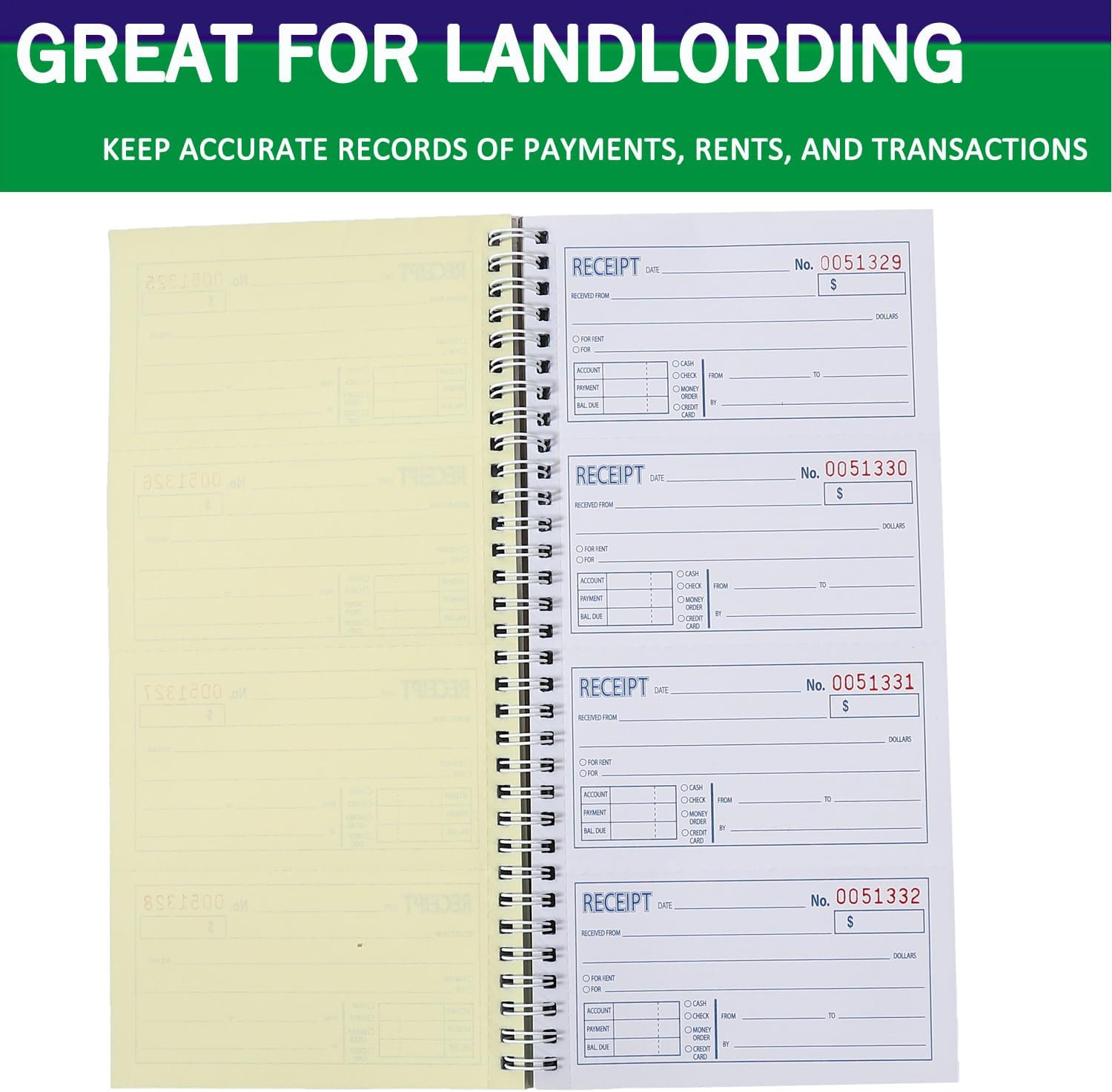 Cash Receipt Book with Duplicate, 200 Sets, 2-Part Carbonless, 5-1/4″ X 11″, Spi