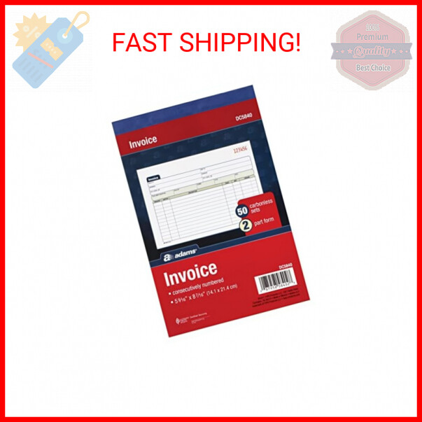 Adams Invoice Book 3 Pack, 2 Part Carbonless Invoices, Horizontal Sales Slip, 5-