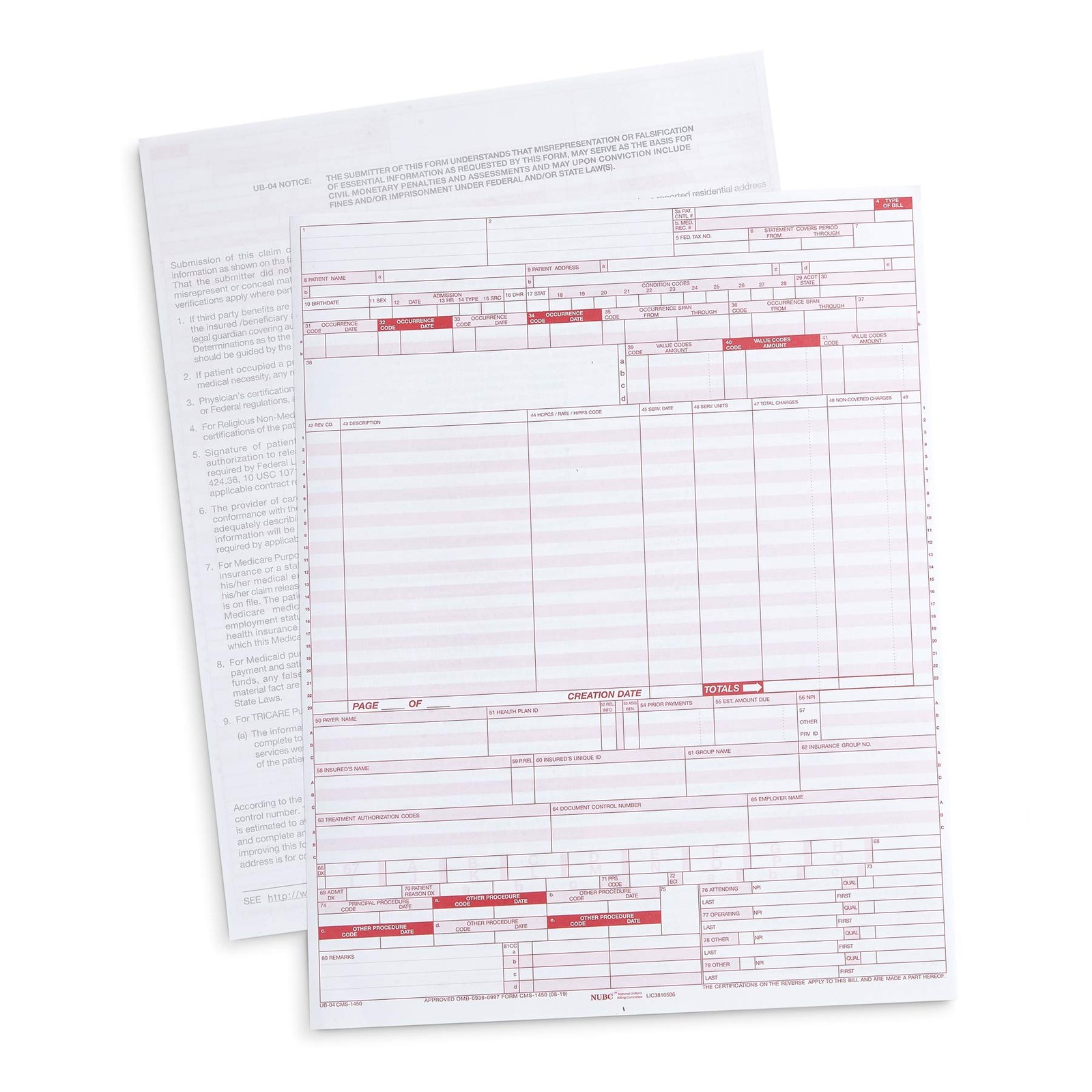 500 UB04 Claim Forms, CMS 1450 Health Insurance Claim Forms for Hospitals and…
