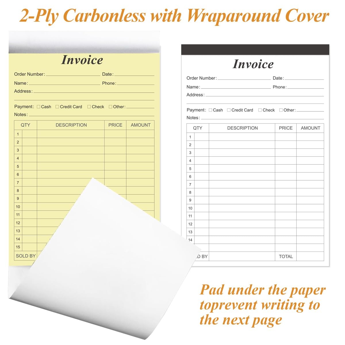 2Pcs Invoice Receipt Book 5.5×8.5in Carbonless 2 Part 100 Sheets Small Business