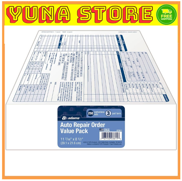 Garage Repair Order Forms 11 Inch 3 Parts 250 Count Adams GT3811 White