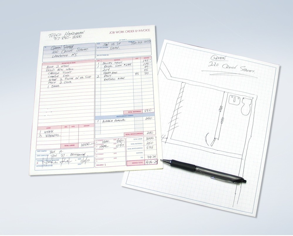 Job Work Order Invoice & Grid Sheet 2 Part Carbonless Plus a Grid Sheet 100 Sets