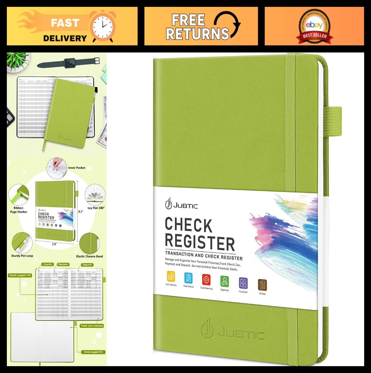 A5 Check Register Ledger Log Book for Personal Finances, Payments & Transactions
