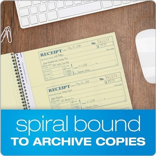 Money and Rent Receipt Book, 2-Part Carbonless, 7-5/8″ x 11″, Spiral Bound, 200