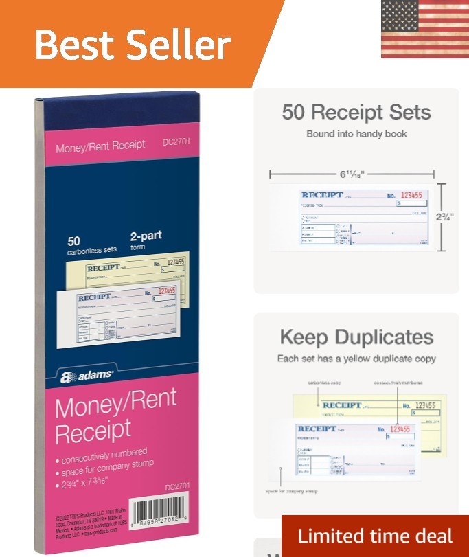 Streamlined 2-Part Carbonless Receipt Book – 50 Sets, Ideal for Small Businesses