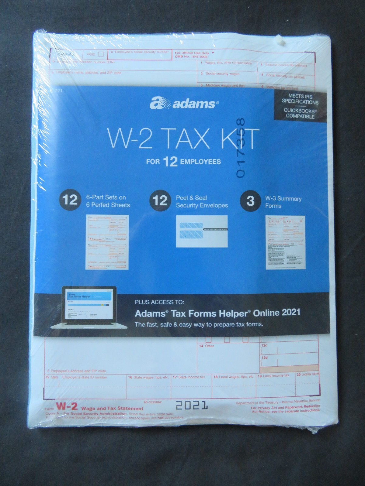 2021 Adams W-2 Tax Kit 12 6-Part Sets, 3 W-3 Summary Forms, 12 Envelopes