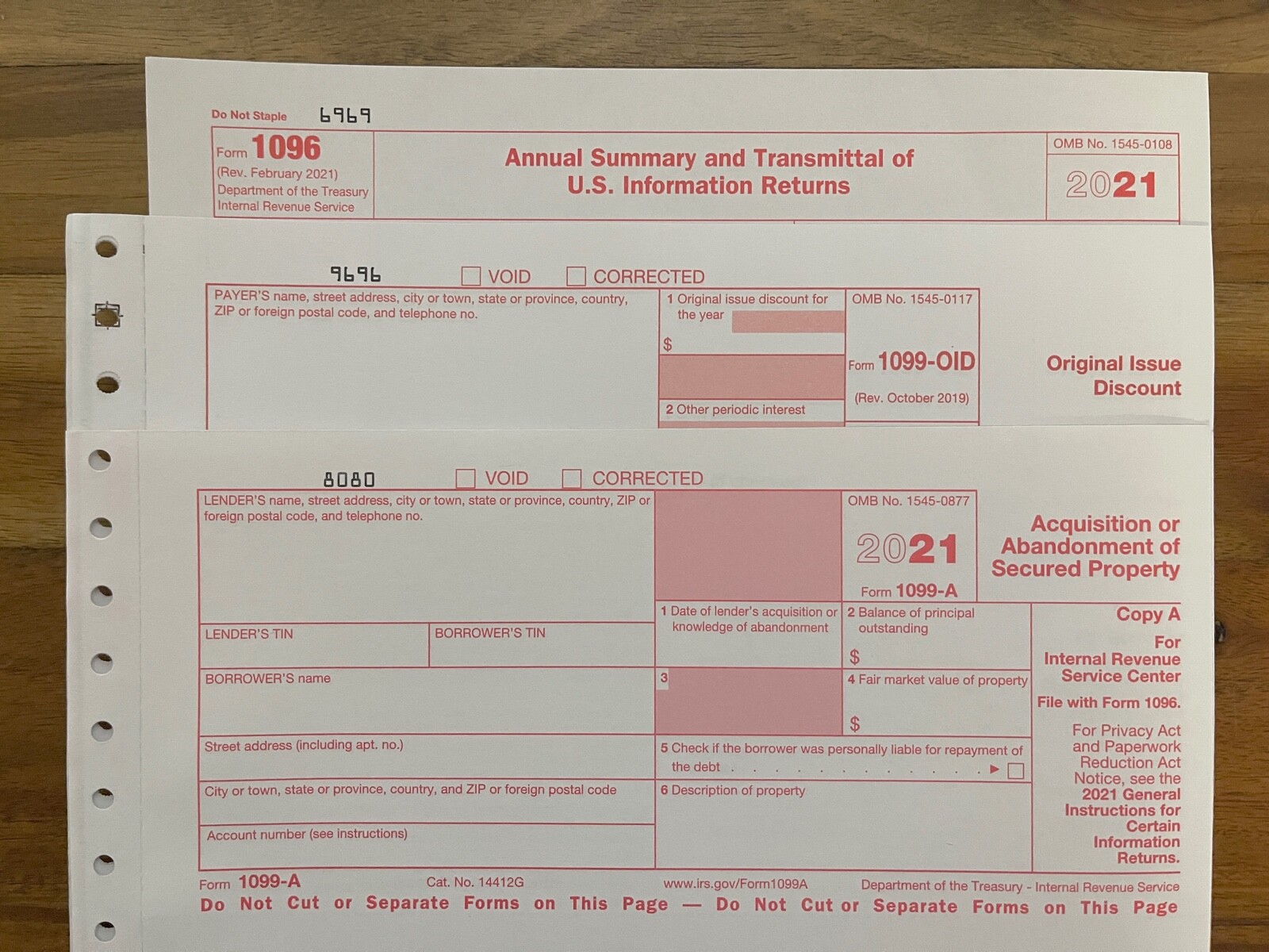 1099A ✪2021✪ IRS 3 Form Acquisition Package; 1099-A, 1099 OID, 1096,