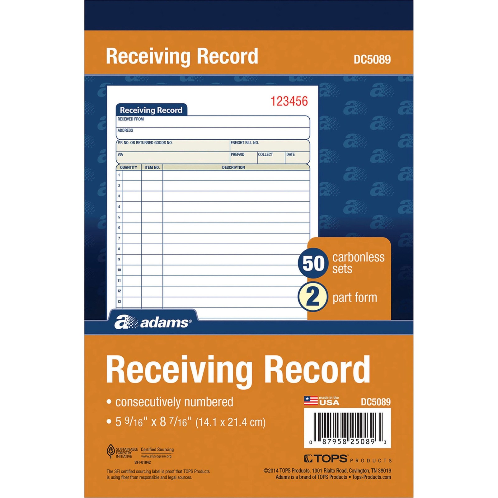 Adams DC5089 Receiving Record Book 50 Sheets Carbonless 8.43″x5.56″