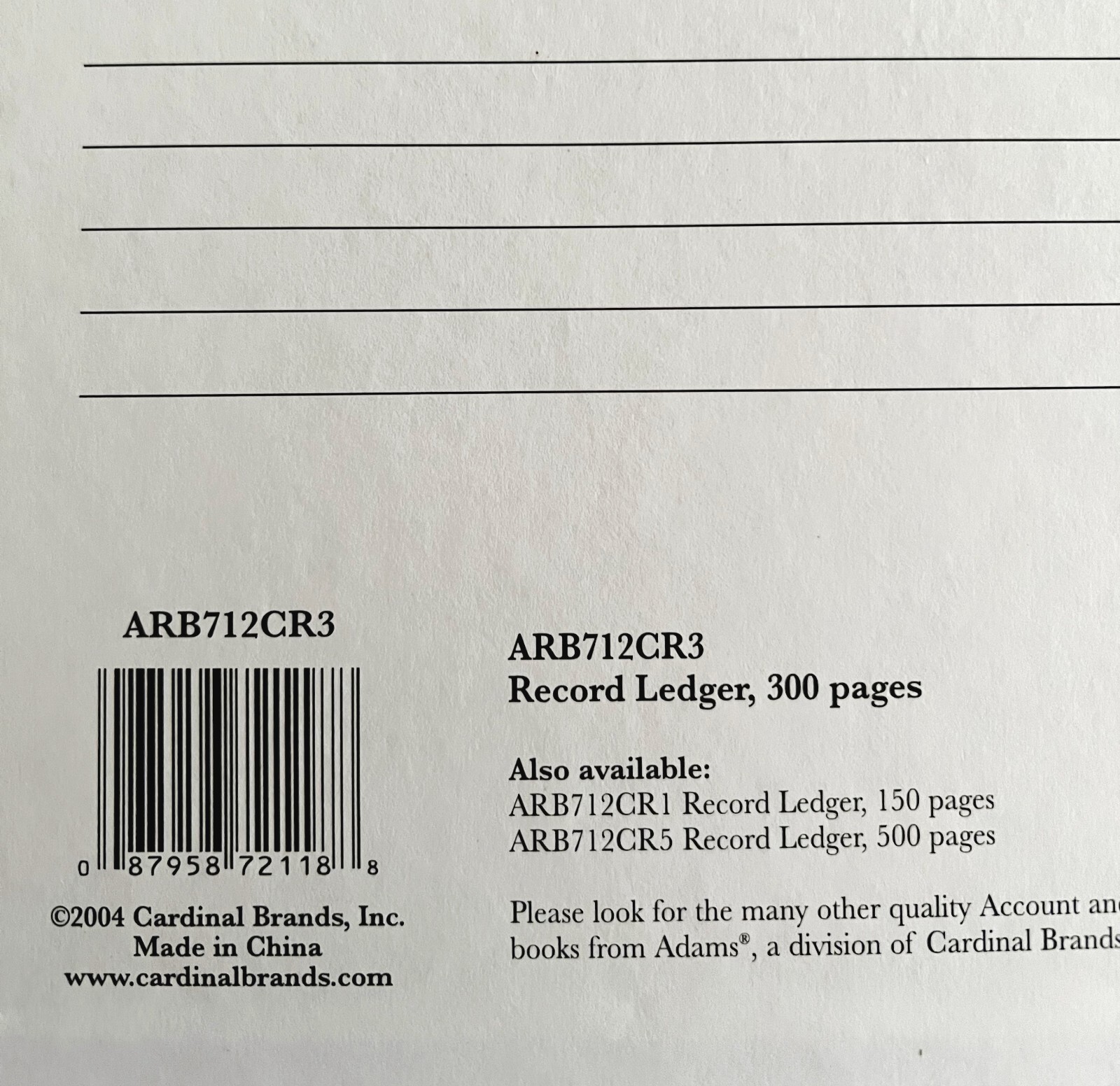 Record Ledger Notebook NOS New 2004 Adams HC Businness Office Account 300p WHBS