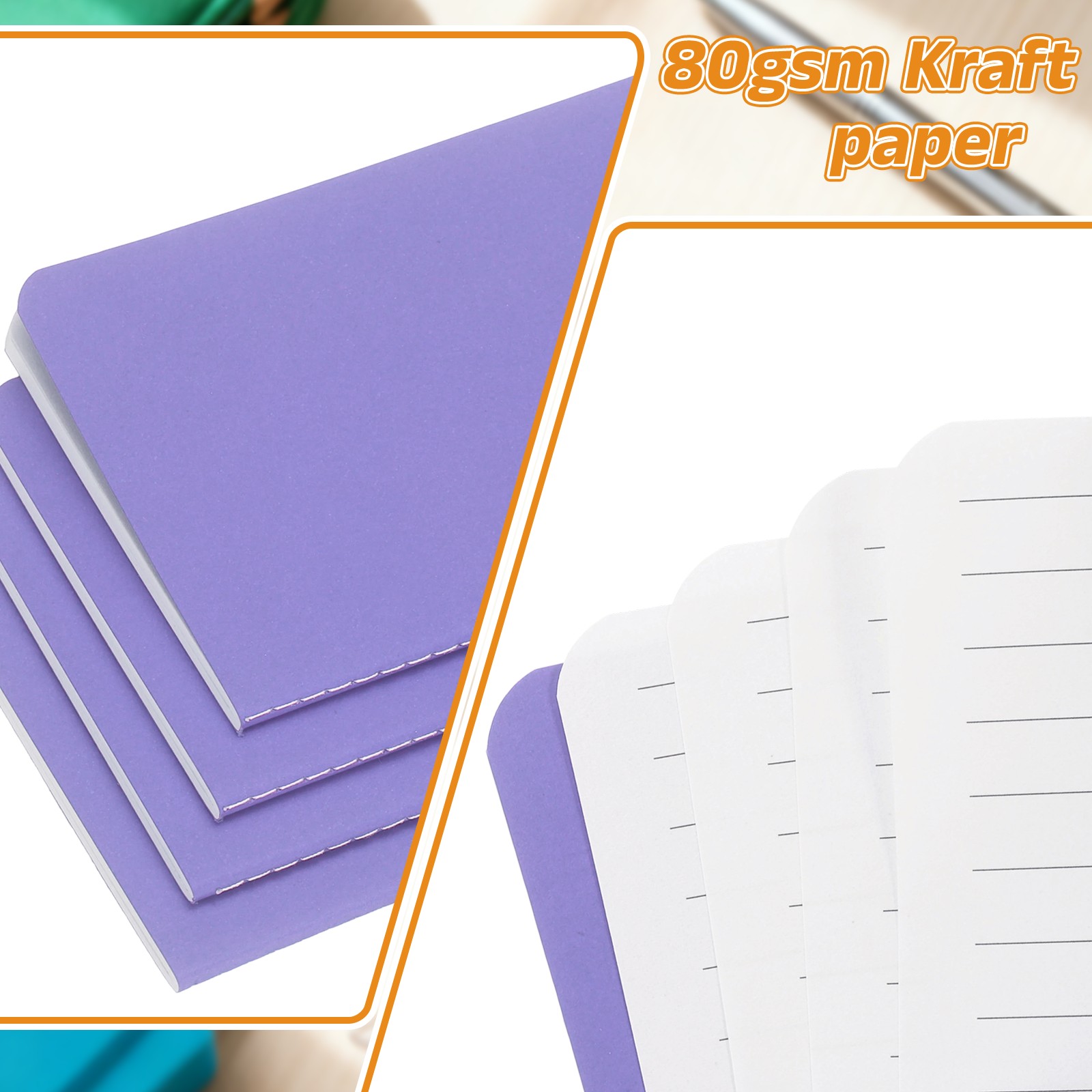 4 Pack A6 Notebook, A6 Journal Mini Notebook Pocket Kraft,Purple