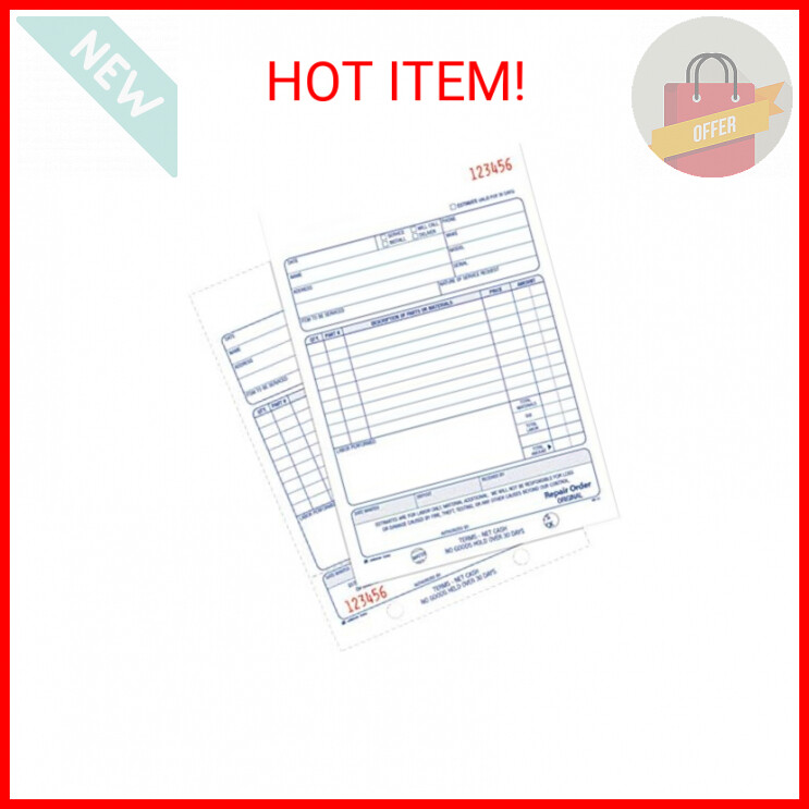 Adams Repair Order Book, Carbonless, 2-Part, White/White, 5-9/16 x 8-7/16 Inches