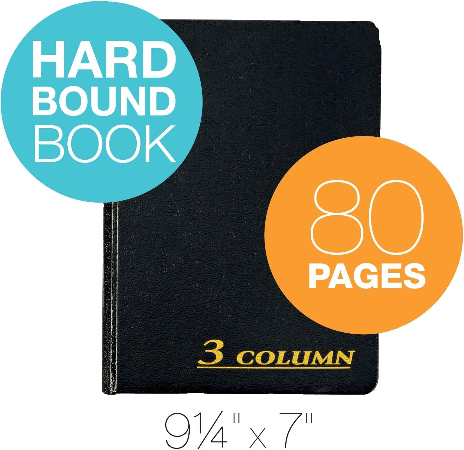 Adams Account Book, 7 x 9.25 Inches, Black, 3-Columns, 80 Pages (ARB8003M)