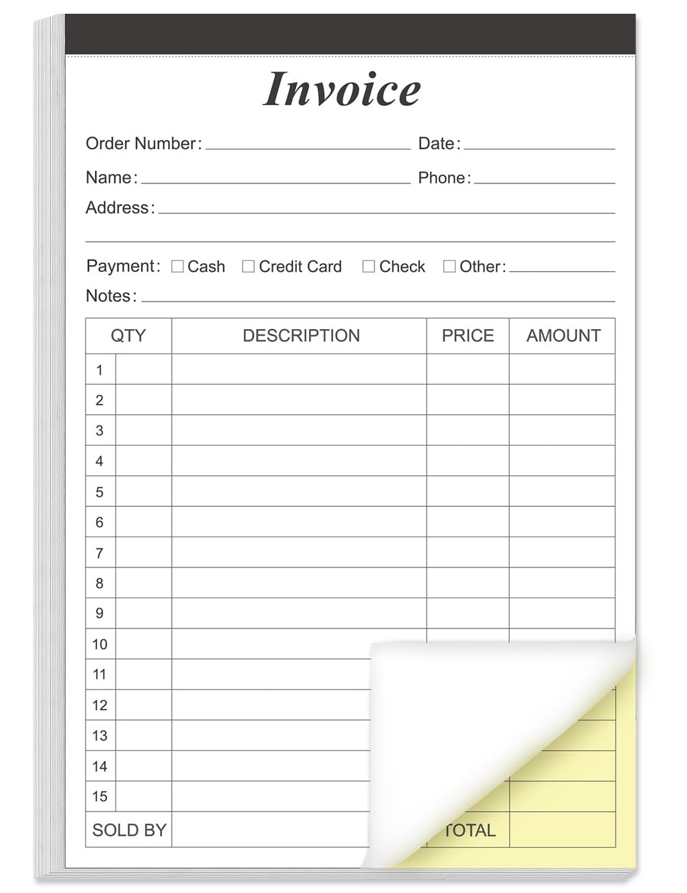 Invoice Receipt Book 2-Part Carbonless 5.5″ x 8.5″ 50 Sheets for Small Business