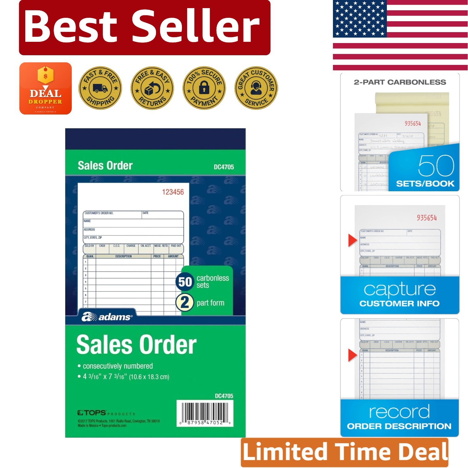 Customizable Carbonless Order Book – 2-Part Sales Receipts for Small Businesses