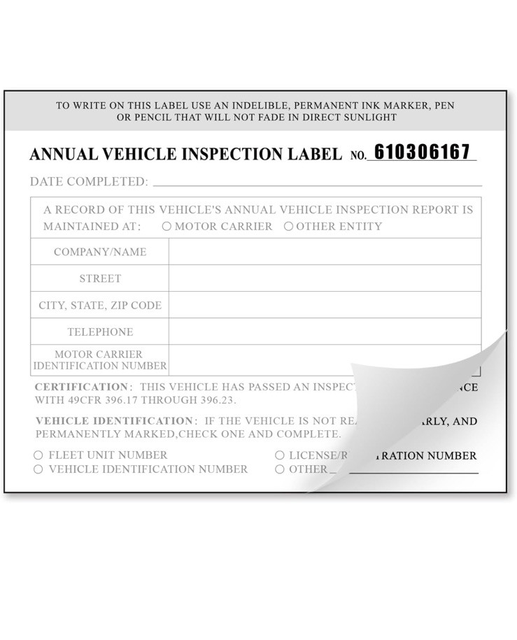 50-PACK. Annual Vehicle Inspection Label 2-Ply Vinyl with Mylar. FMCSA DOT Compl