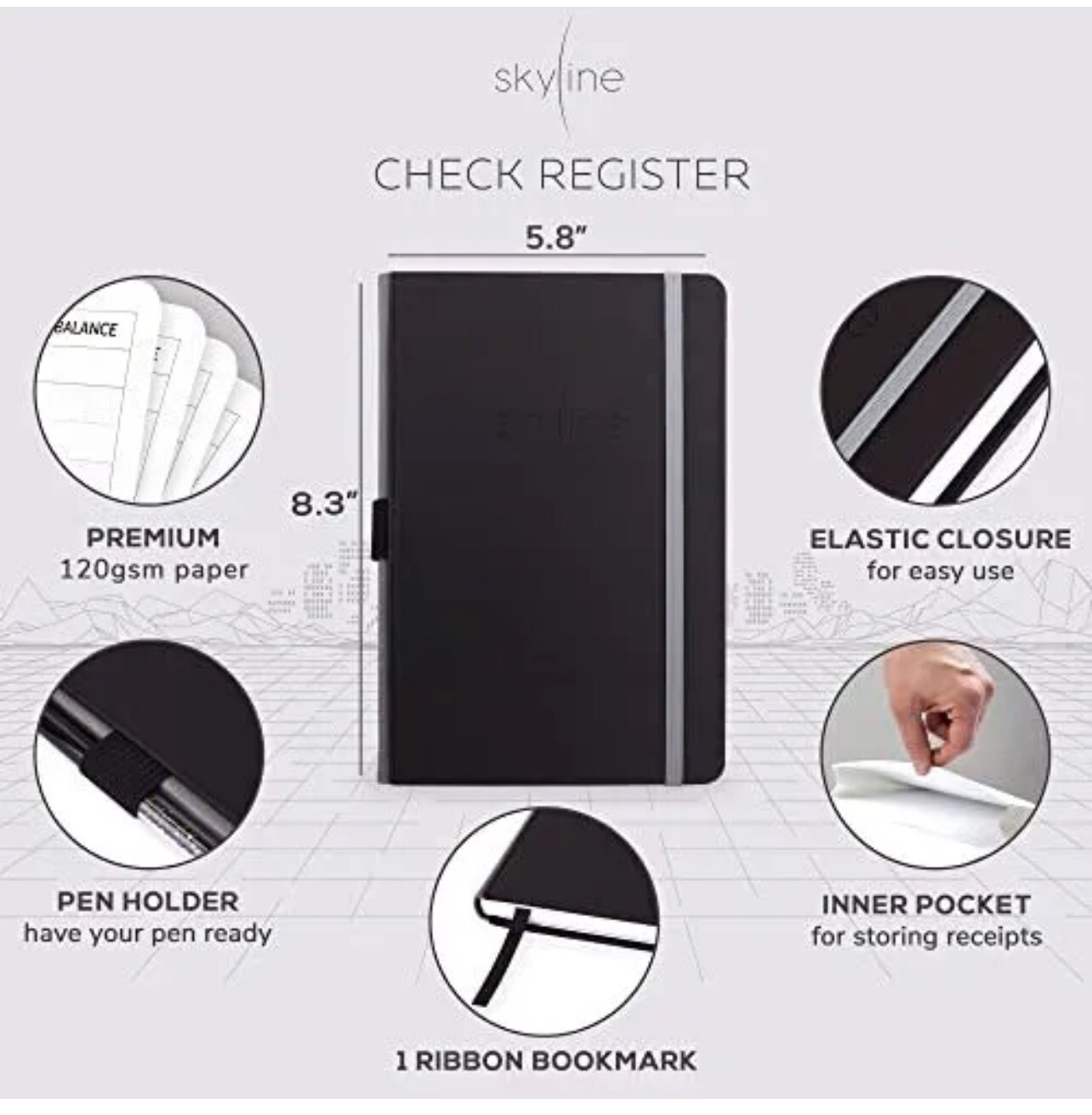 Skyline Check Register – Accounting Ledger Log Book for Income & Expenses