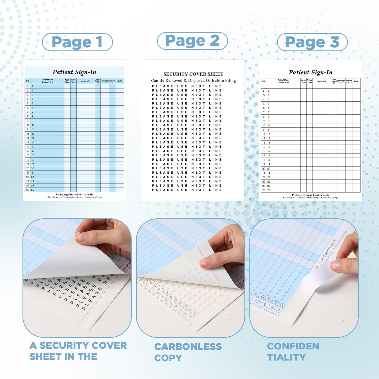 Resholder 150 Pack Patient Sign in Sheets 8.5 X 11.6 inches, White and Blue