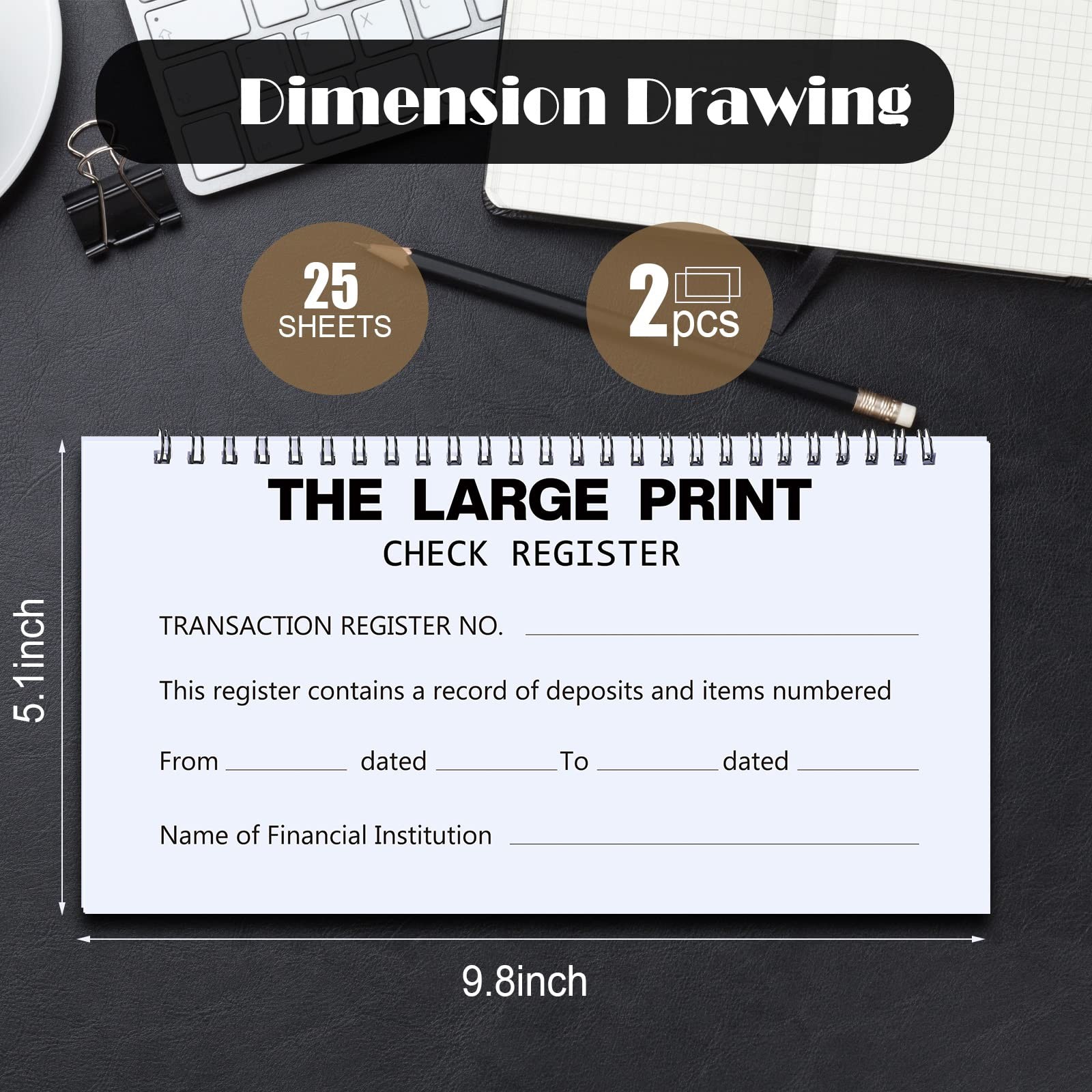 2 Set Totally 50 Sheets Check Registers for Personal Checkbook Large Print Lo…
