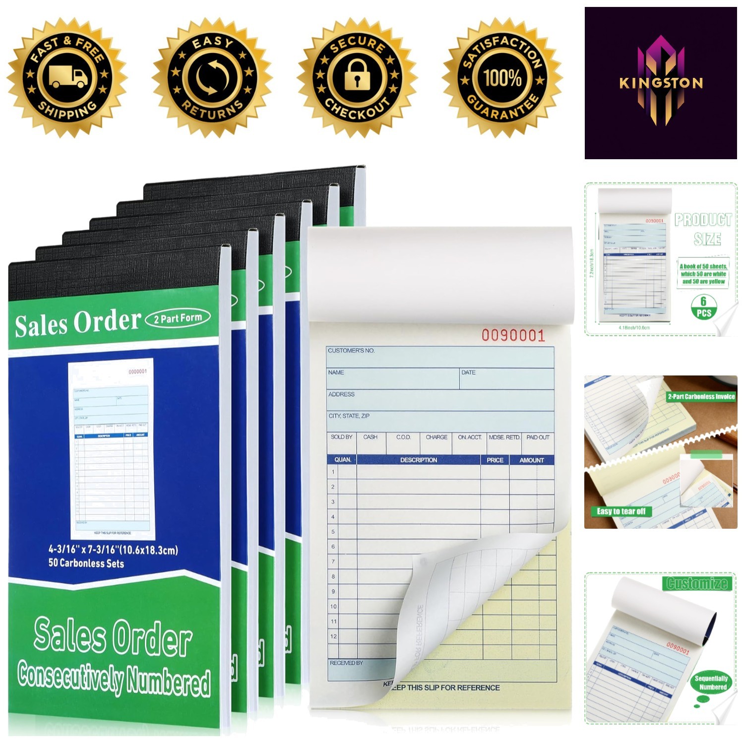 Efficient Carbonless Sales Order Book Set – 6 Pads, 50 Receipts Each