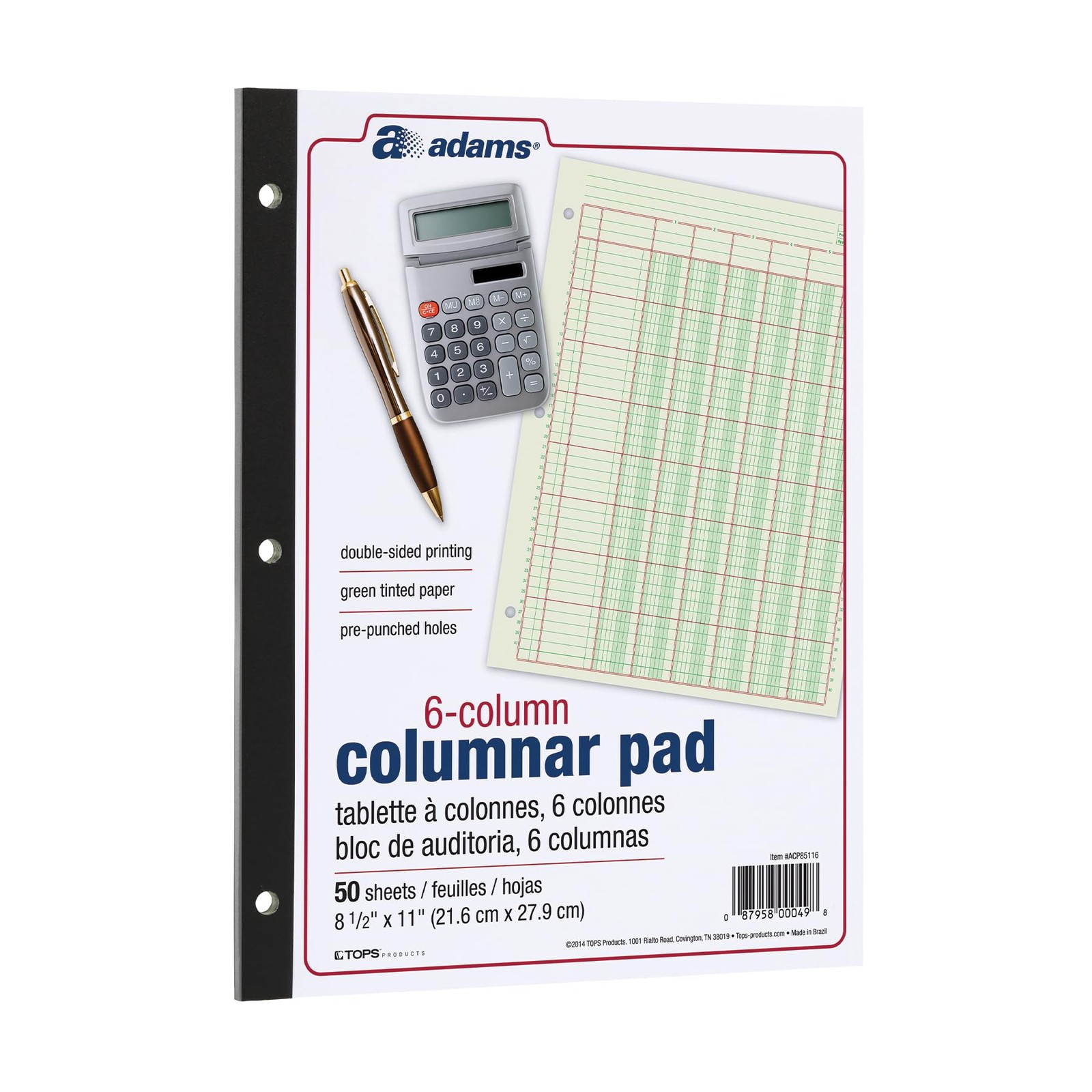 Analysis Pad, 8 1/2″ X 11″, 100 Pages (50 Sheets), 6 Columns, Green