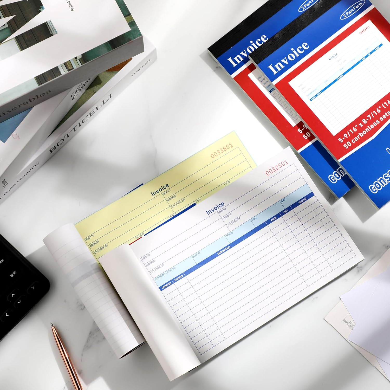 2 Pads Invoice Receipt Book for Small Business 2 Part Carbonless 5.5 X 8.4 Inch