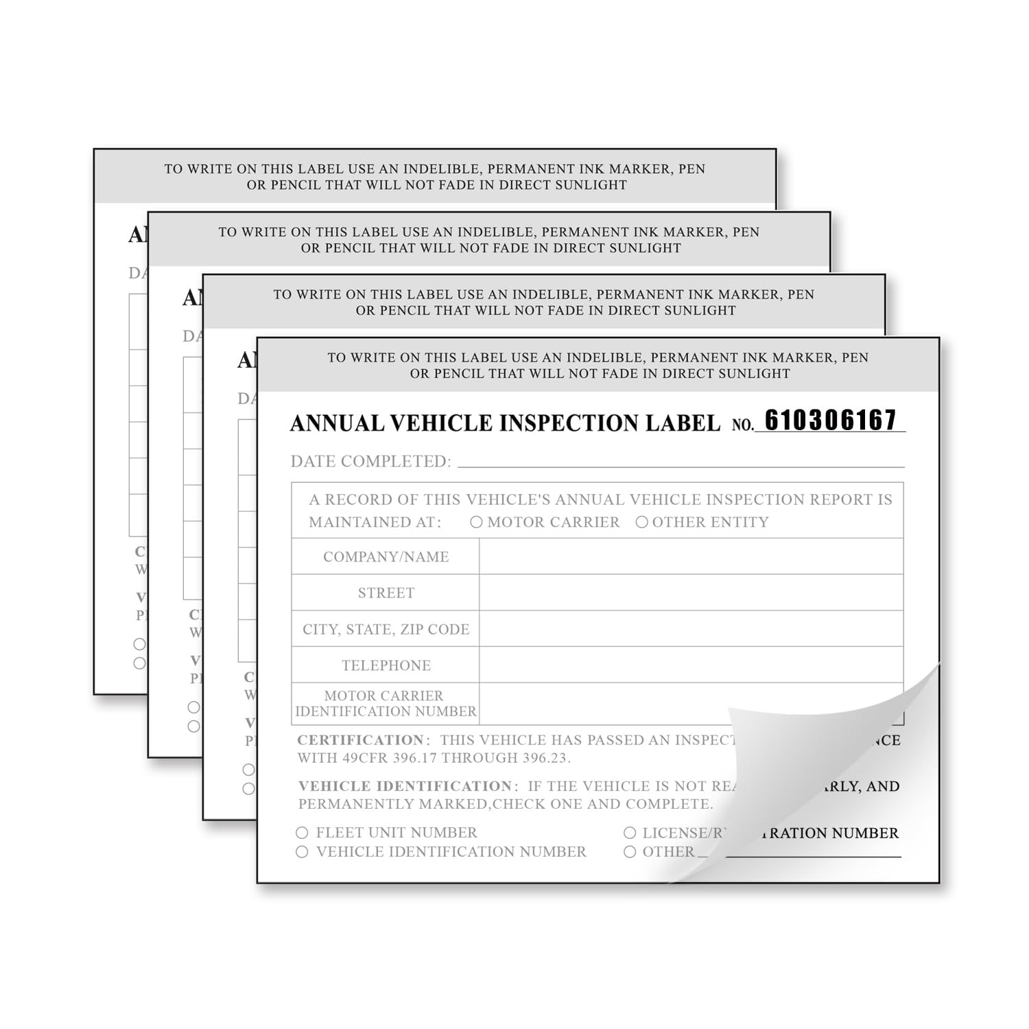 Annual Vehicle Inspection Label 50-Pack Interior Vehicle Inspection 2-Ply Sti…