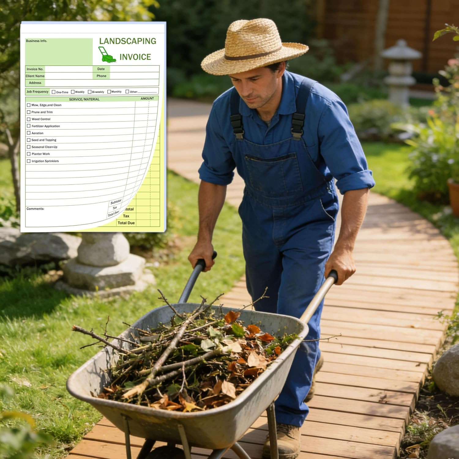 Garden Service Invoice Receipt Book, 2-Part Carbonless Landscaping Invoice Book