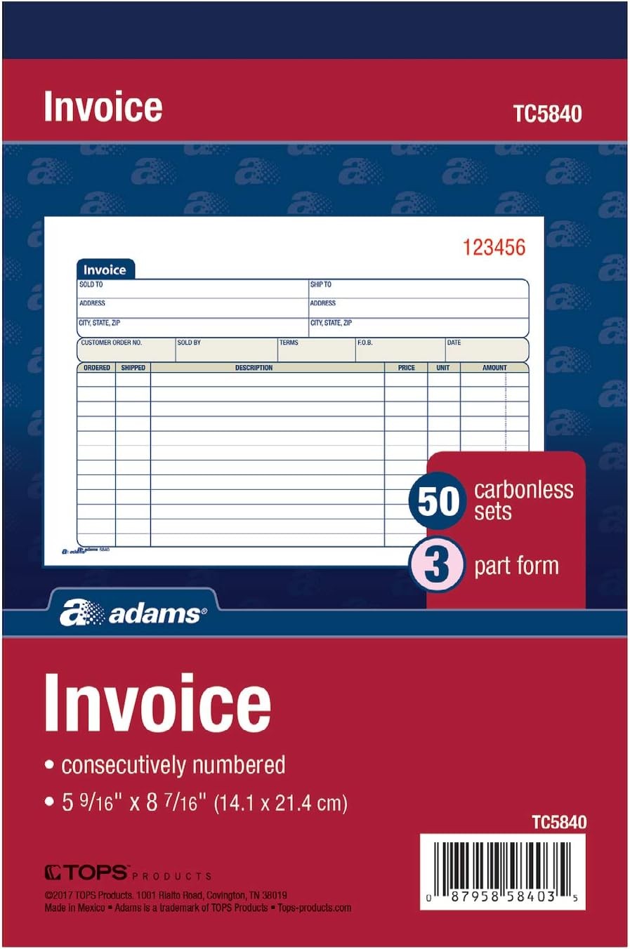 Adams Invoice Book, 3-Part, 1 Count (Pack of 1), White/Canary/Pink