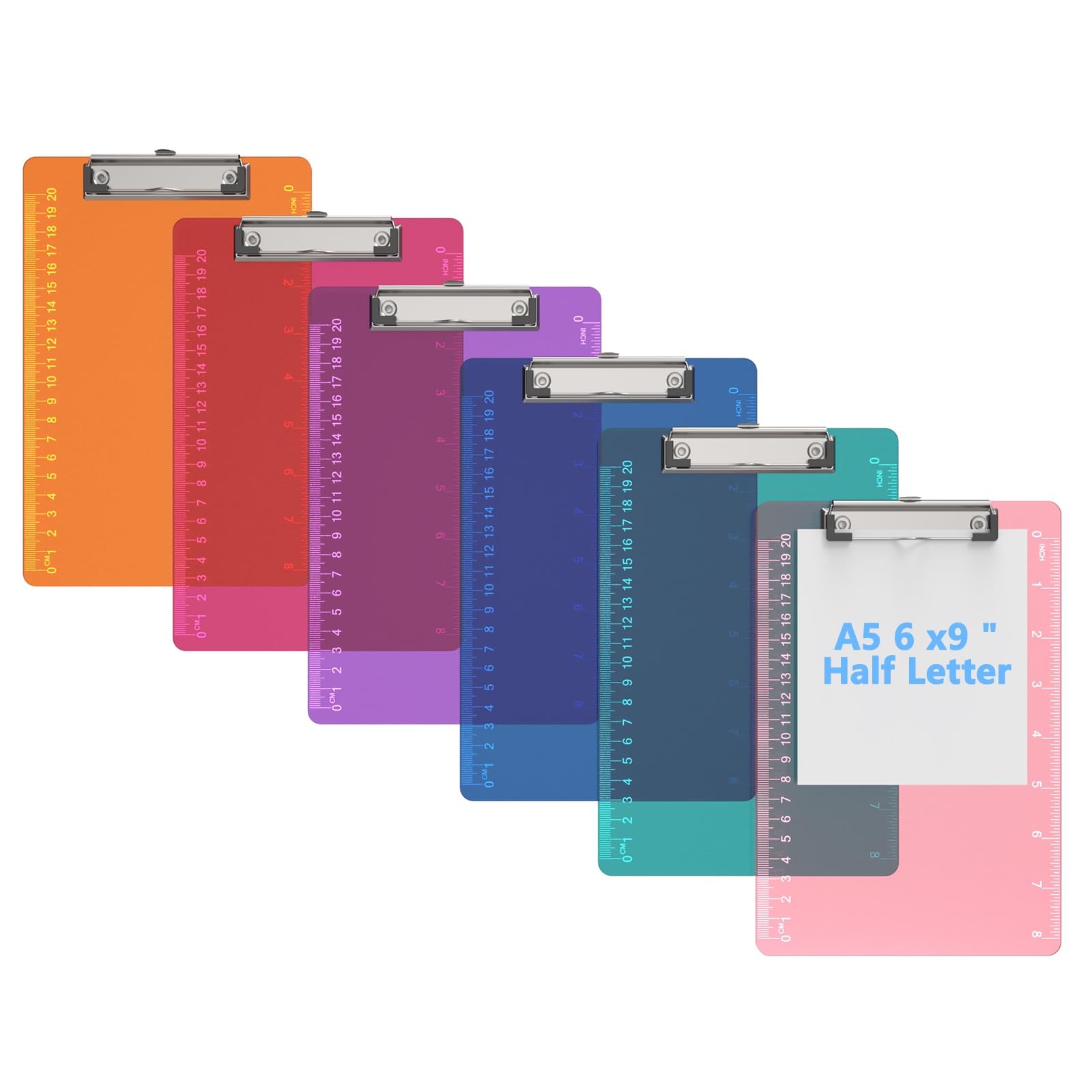 Macroclo Plastic A5 Clipboards, Clear A5, Blue/Pink/Orange/Purple/Green/Red