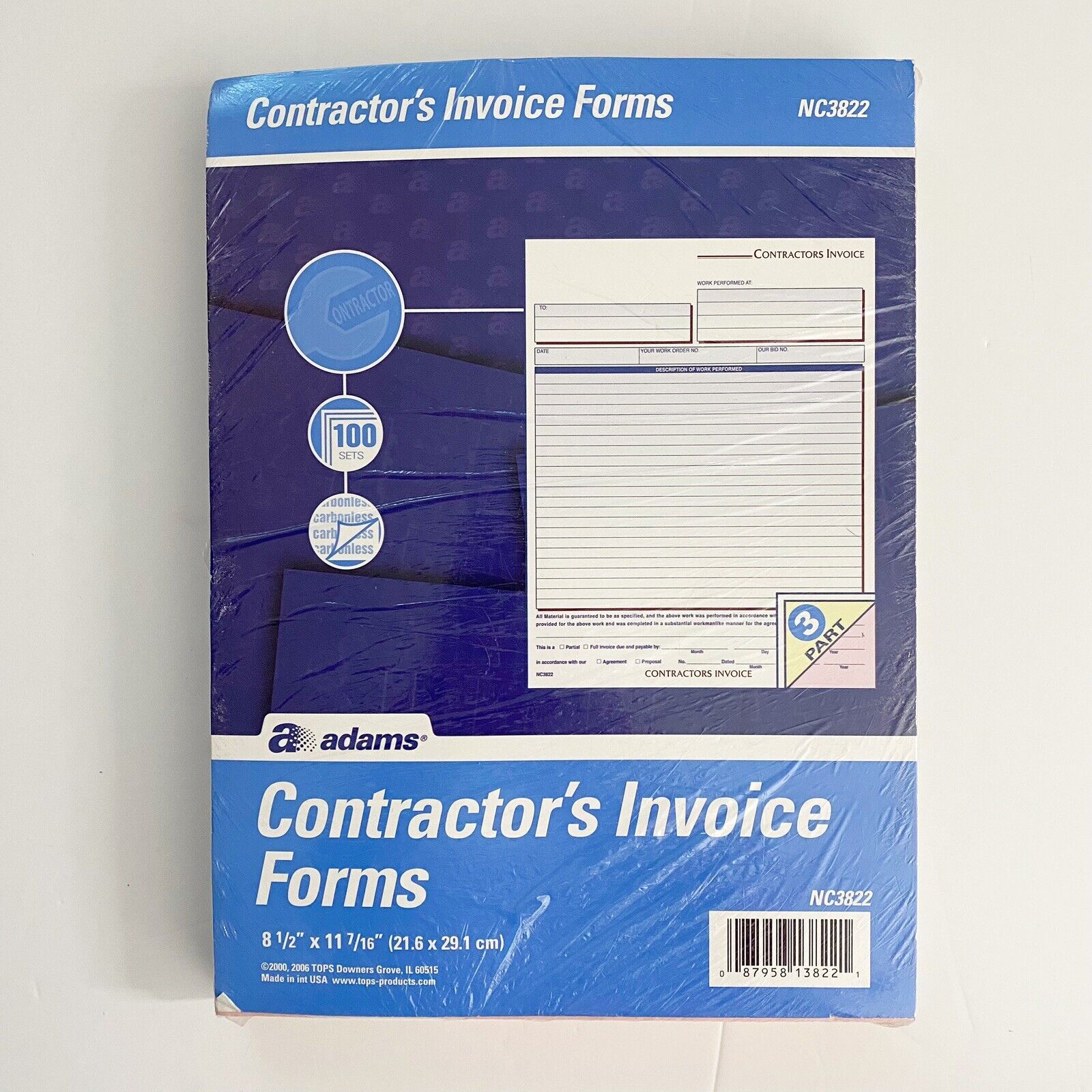 Adams Contractor Invoice Forms, 8.5 x 11.44 Inch, 3-Part, Carbonless, 100-Pack,
