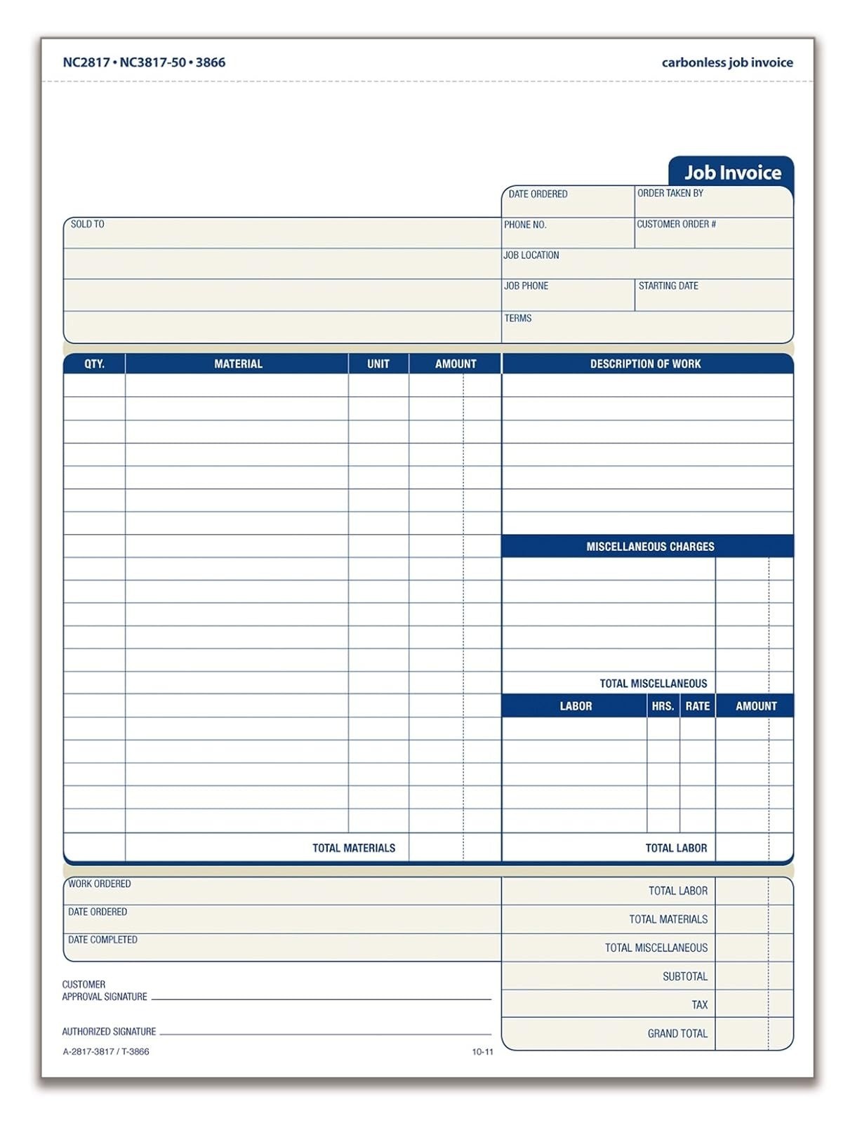 Adams Job Invoice Forms, 2-Part Carbonless, 100 Sets, 8.5 x 11 Inches