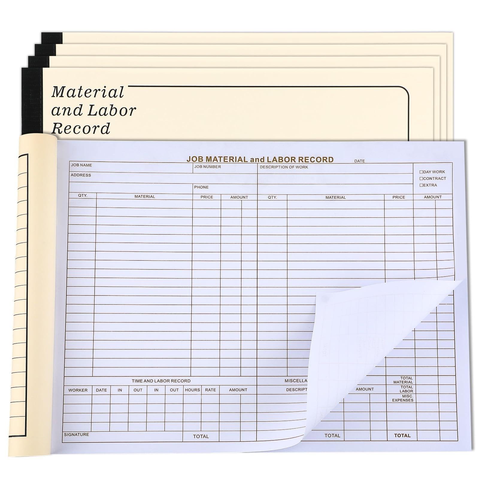 5 Pack Material and Labor Records Pads – Job Forms Record 100 PCS Each Precut