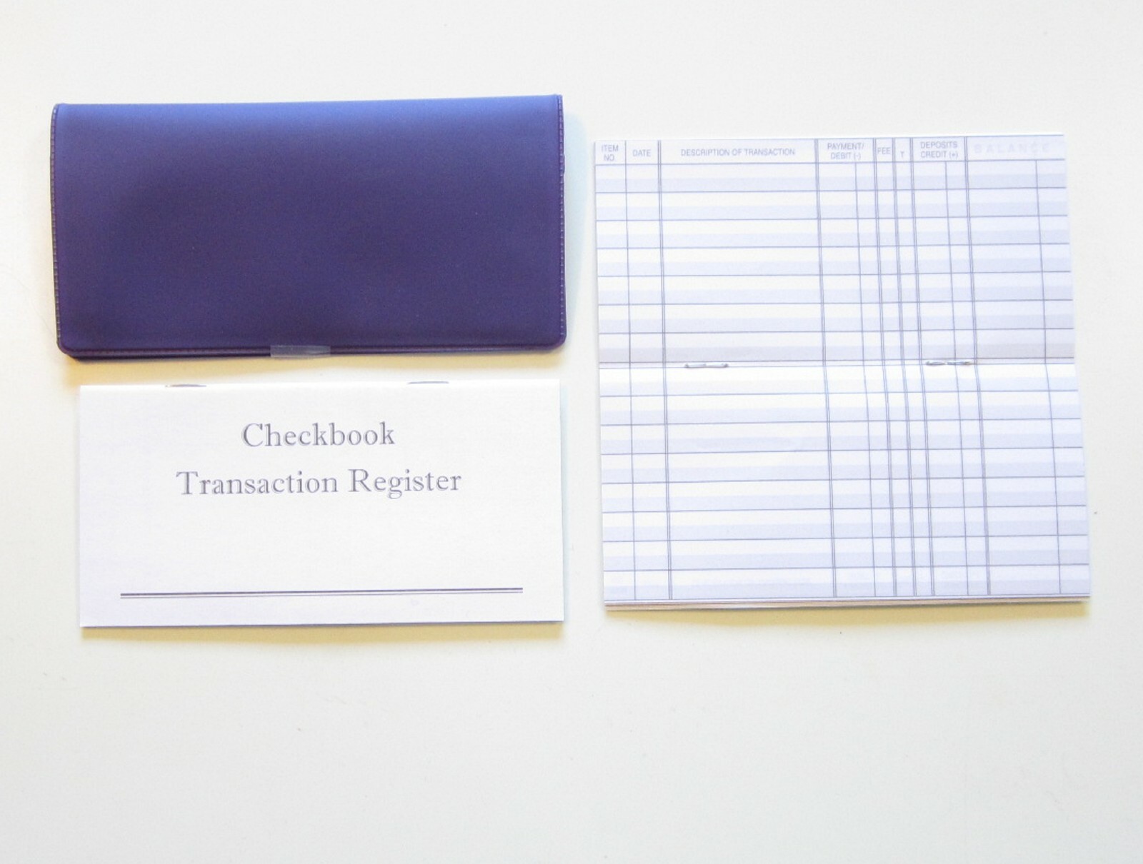 1 NEON PURPLE VINYL CHECK BOOK COVER & 6 NEW CHECKBOOK TRANSACTION REGISTERS