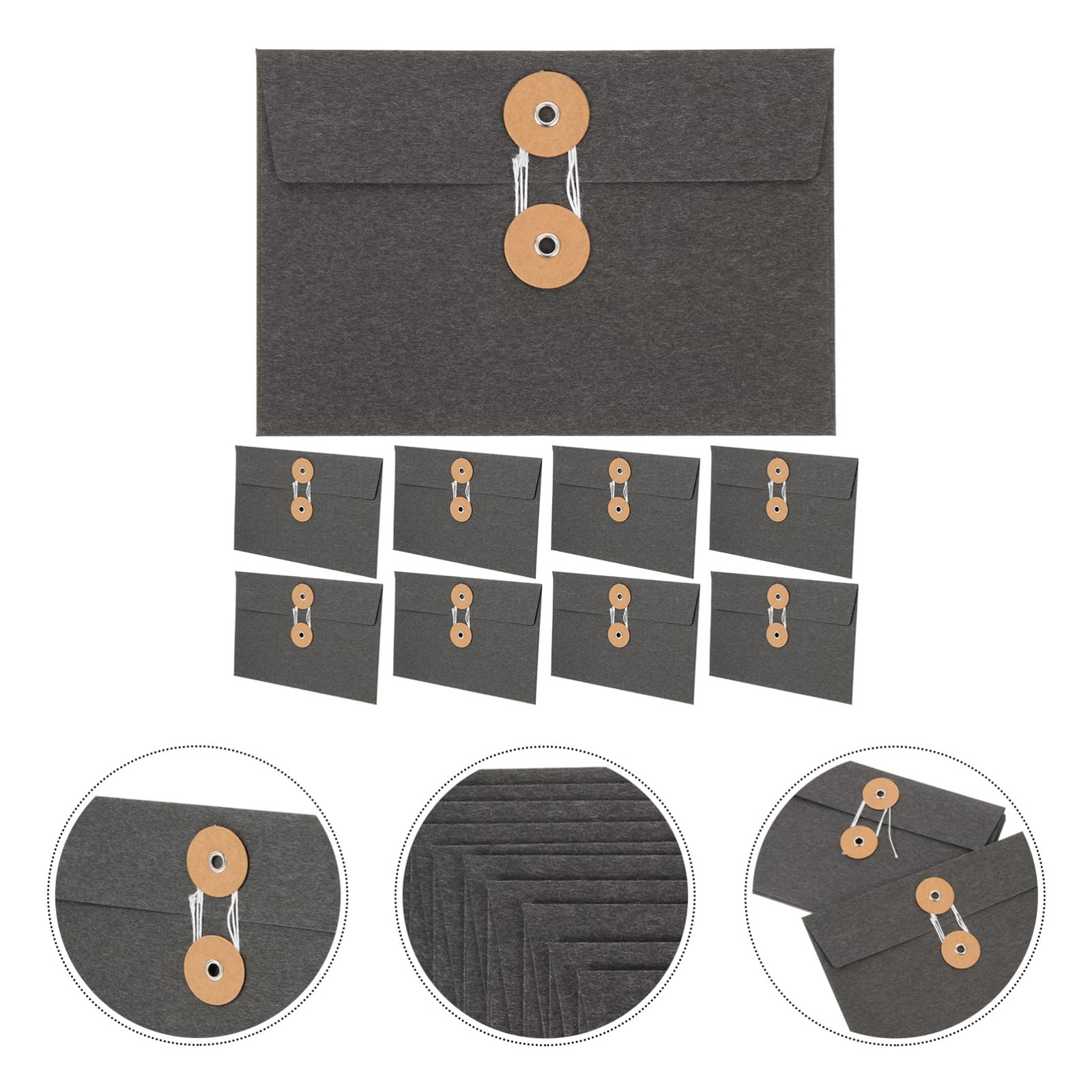 STOBOK 10Pcs Vintage Kraft Paper Envelopes with String 17X11.5X0.3CM, Black