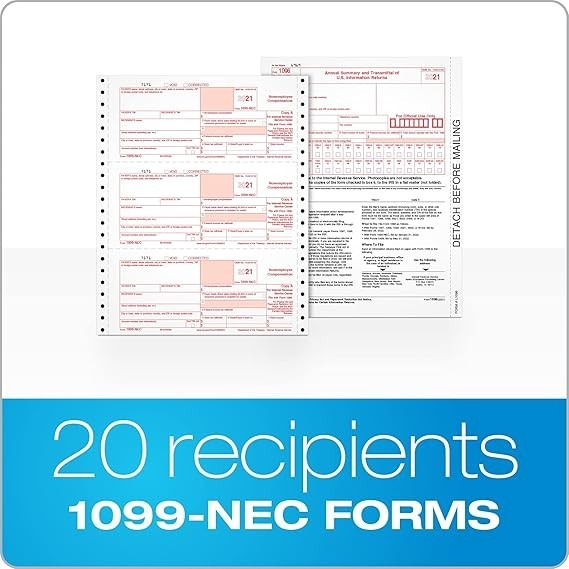 (10) TOPS 1099 MISC 2-UP FORMS + ADAMS 1099 NEC 3-UP CONTINUOUS TAX FORMS 2021