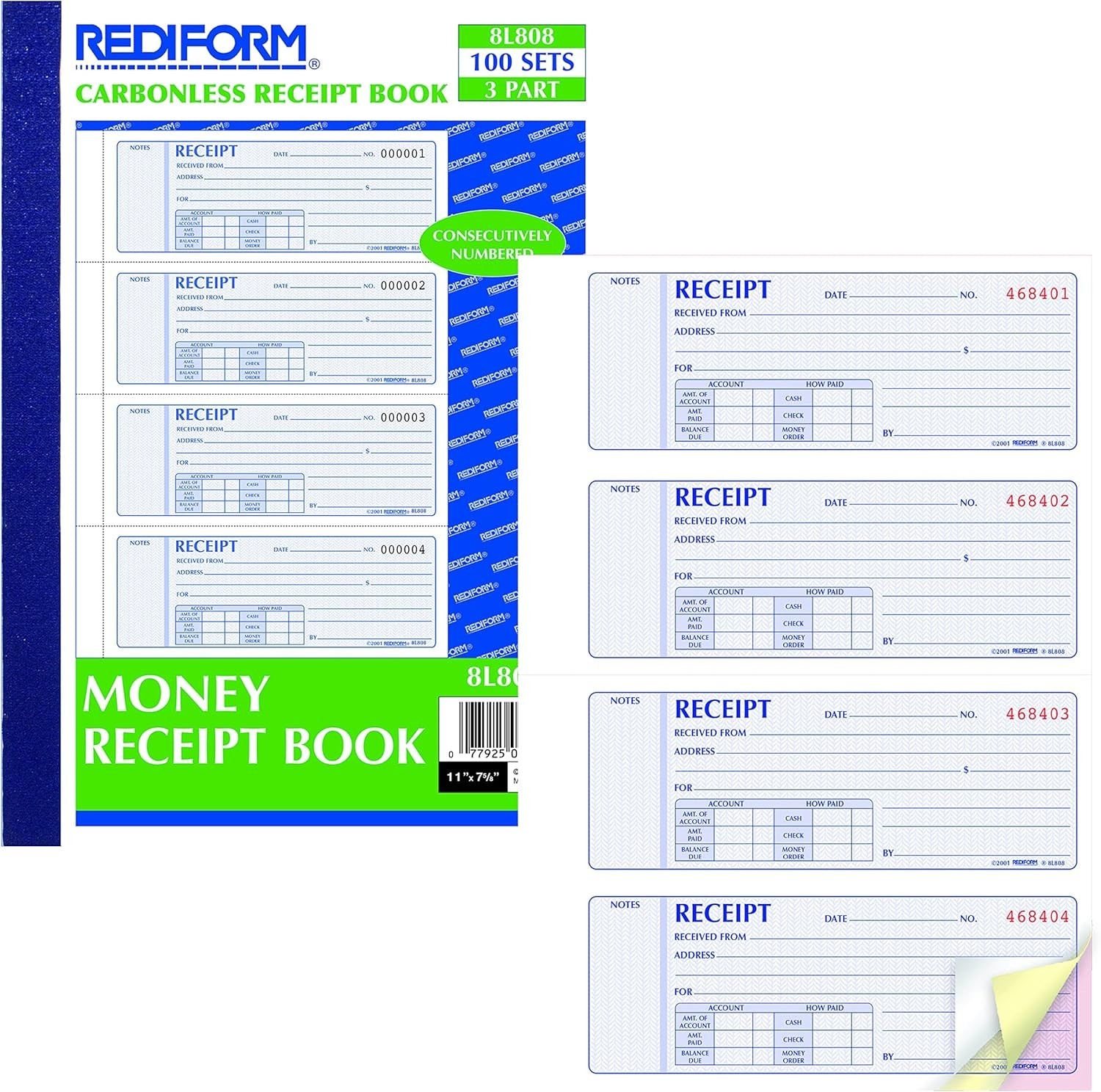 Secure Softcover Money Receipt Book with Durable Carbonless Triplicate Forms