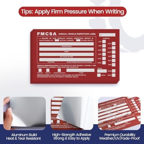 Annual Vehicle Inspection Record Kit – 3-Part NCR Forms (10 Sets) + High-Visi…