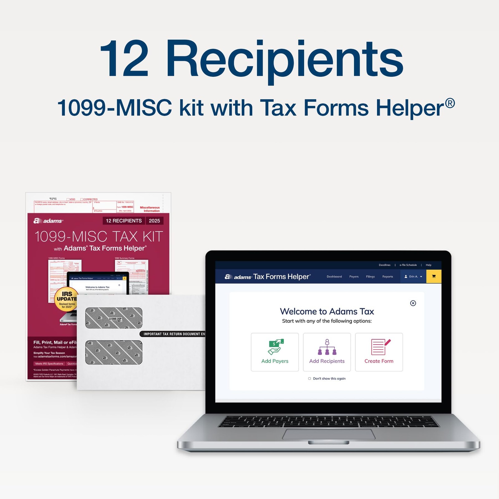 Adams 1099 MISC Forms 2025, 4-Part Kit for 12 Recipients, Includes…