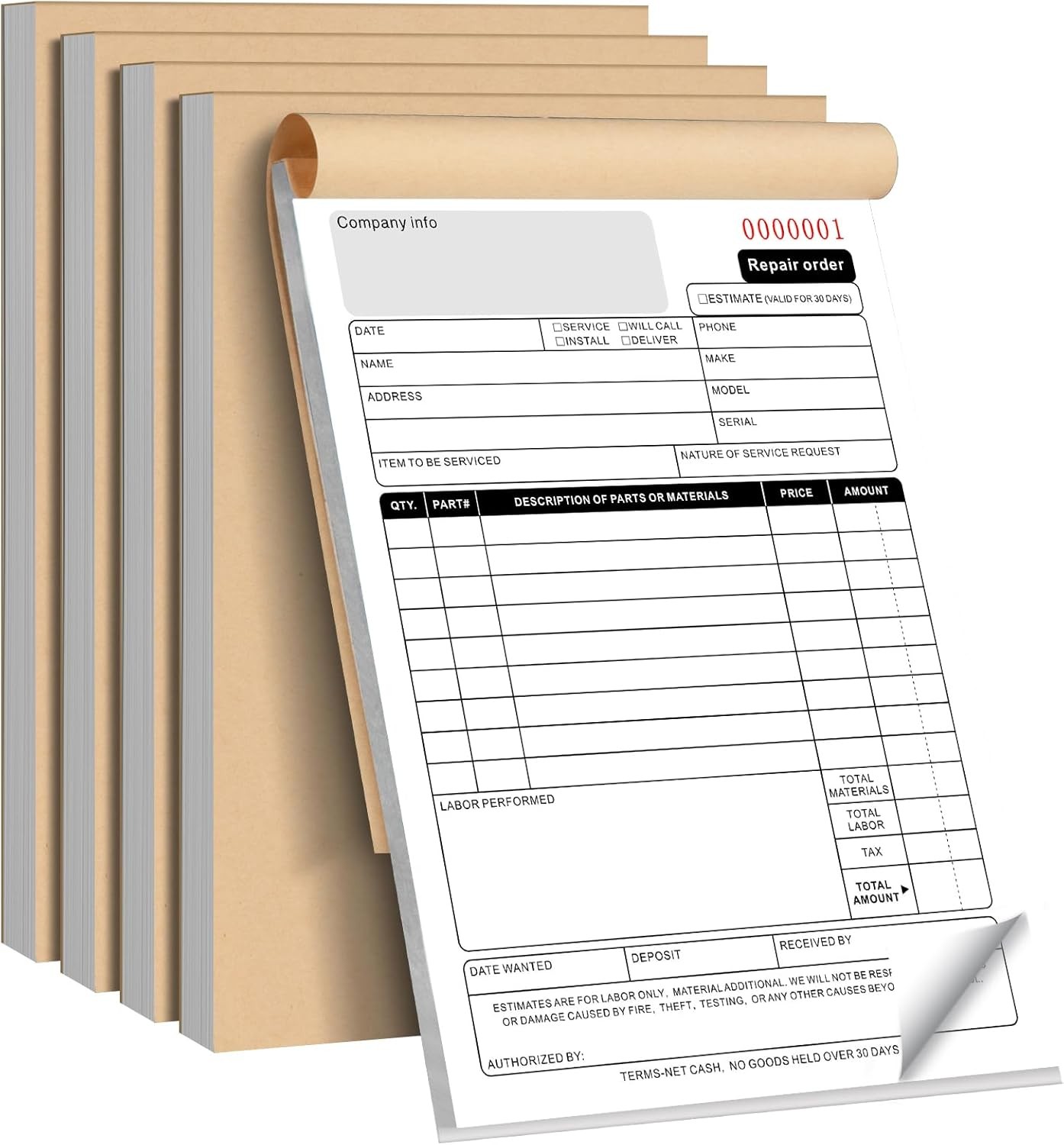 5 Packs Repair Order Book 2 Part Carbonless 5.7×8.3 Inch 50 Sets Receipt