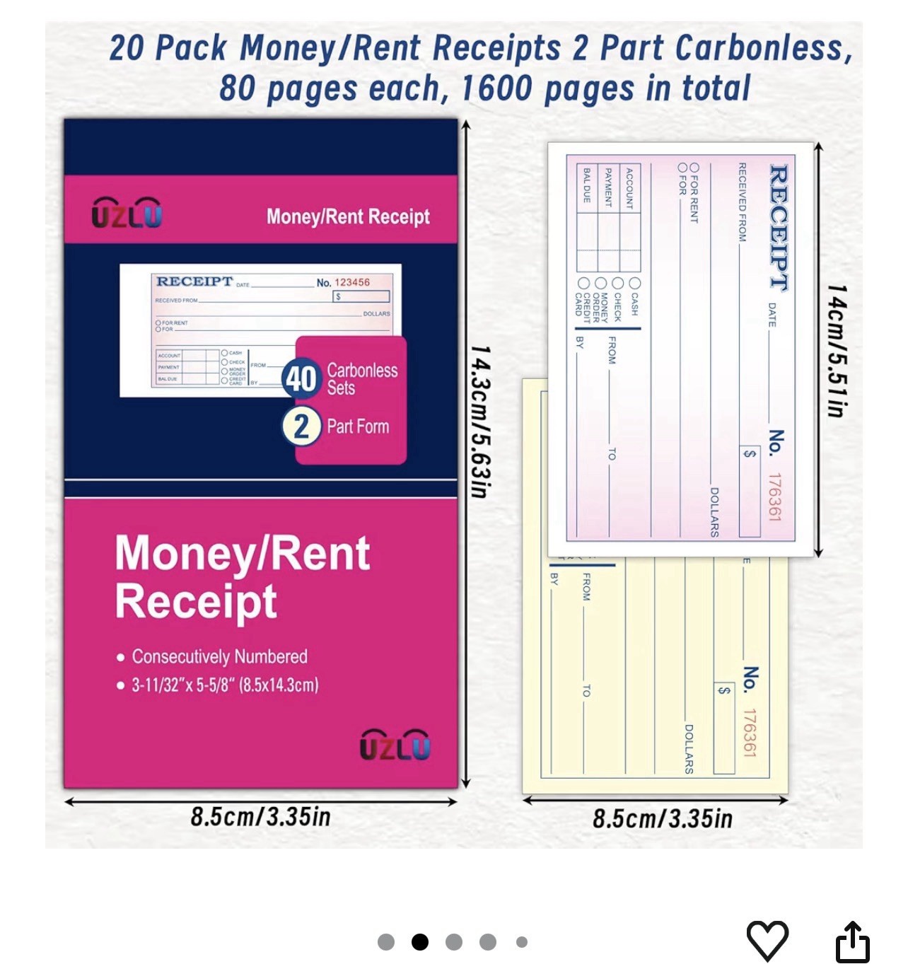 3 Packs Money and Rent Receipt Book, 3-11/32″ x 5-5/8″ Rent Receipt Books,