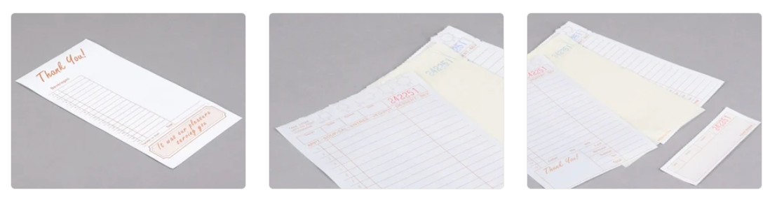 (2000-Pack) 3 Part Carbonless Guest Check Tan/White 4.25″x8.5″ with Receipt Stub