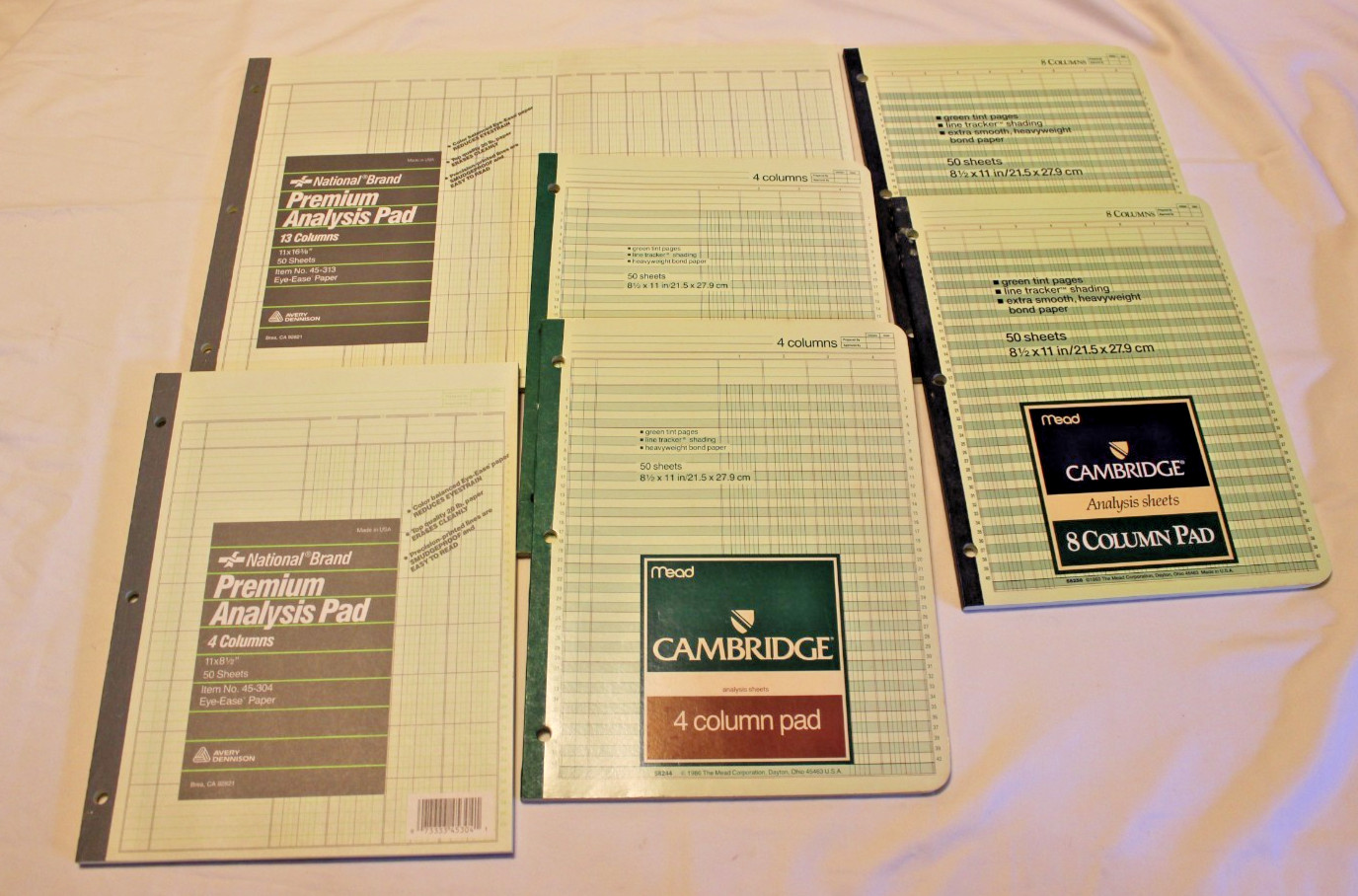Vtg National Brand & Mead Cambridge Analysis Pads Lot 7 NOS Ledger Column Paper