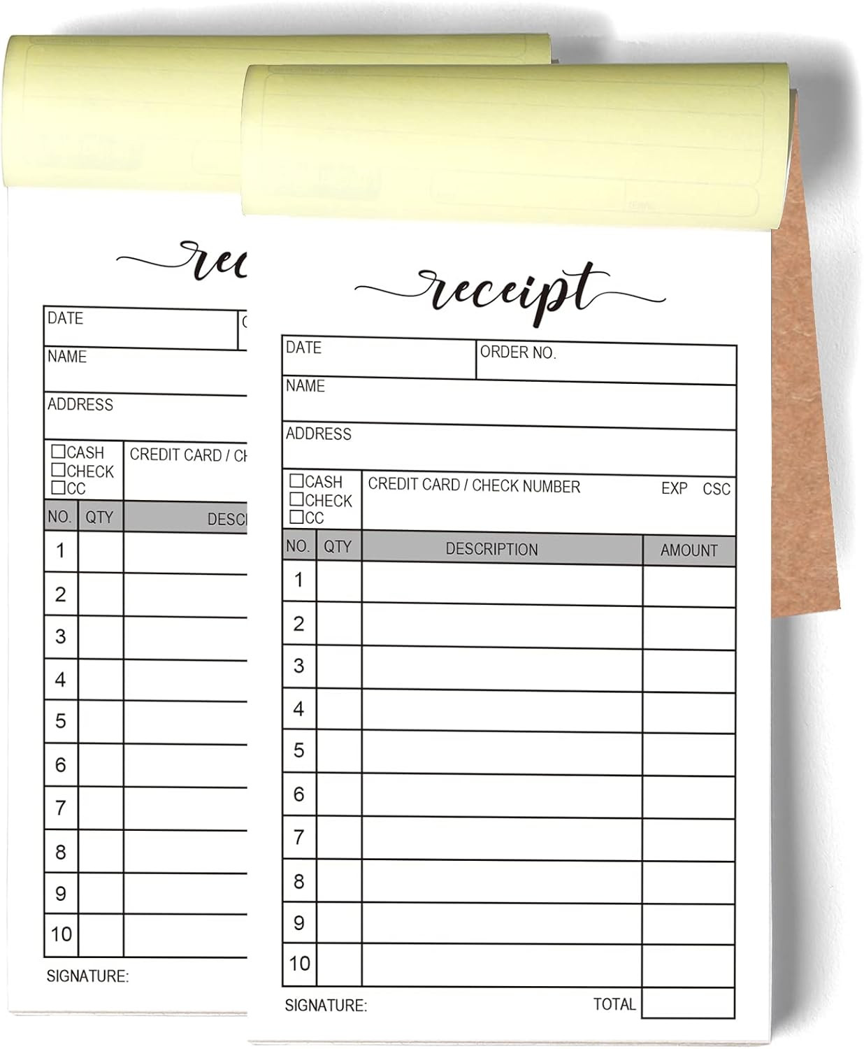 2 Packs 50-Set Receipt Pad, Carbon Duplicate Copy Sales Receipt Form, Invoice Bo