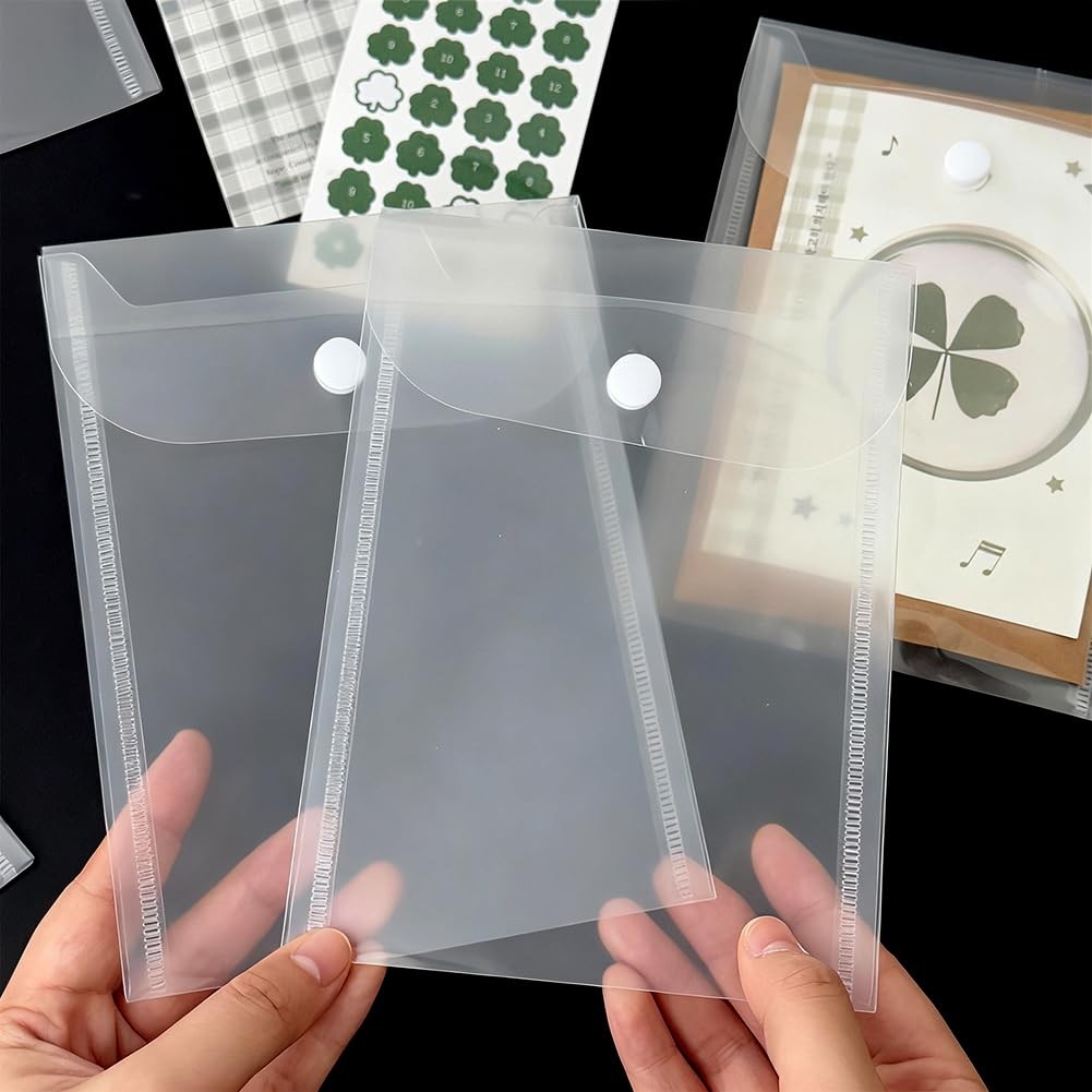 BEAMARKER 10Pcs Clear Plastic Envelopes with Snap 4x6inch(10x15cm),