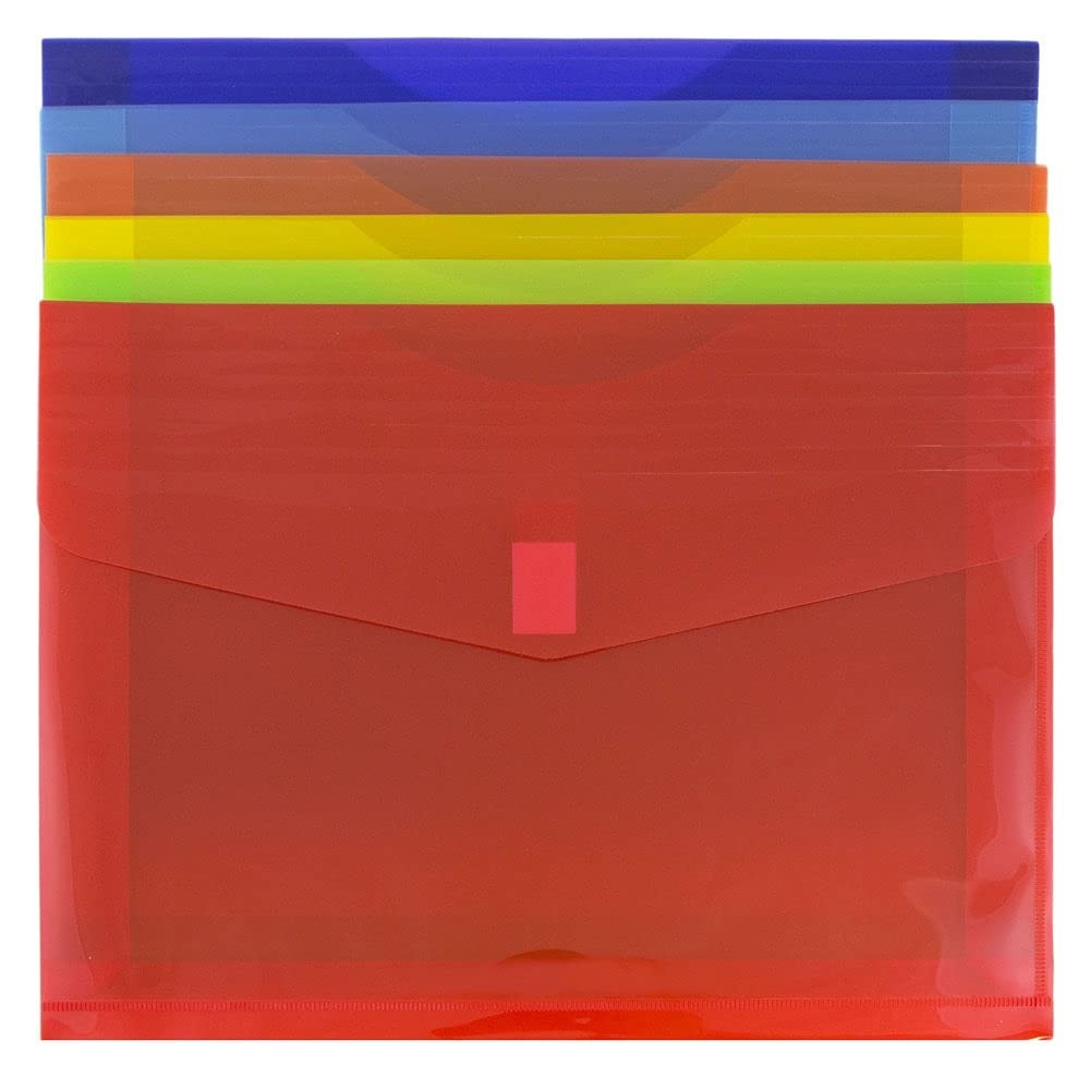 JAM PAPER Plastic Expansion Envelopes 2″ Expansion, Assorted Colors 6 Pack